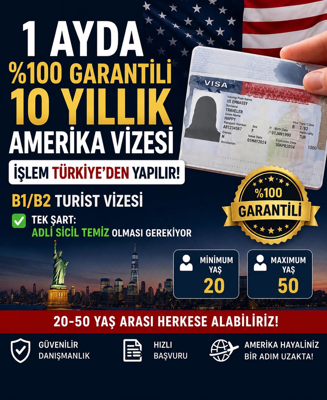 1 Ayda 10 Yıllık Amerika Vizesi