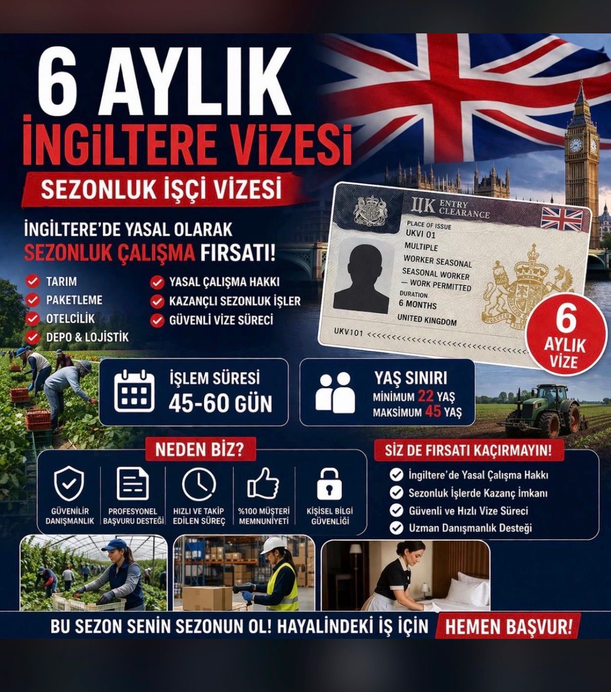 6 Aylık İngiltere Sezonluk İşçi Vizesi